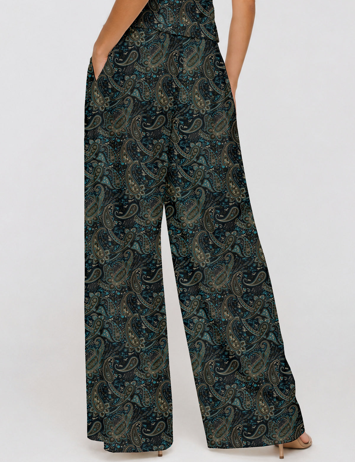 Wide leg pleated trouser - Blue Paisley