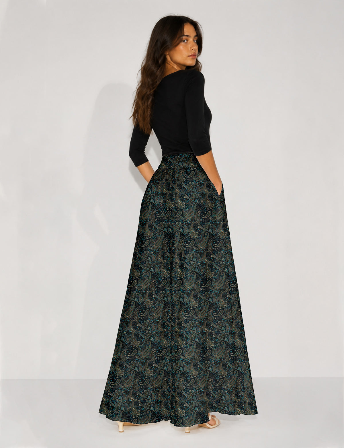 Wide Leg Palazzo Trousers - Blue Paisley