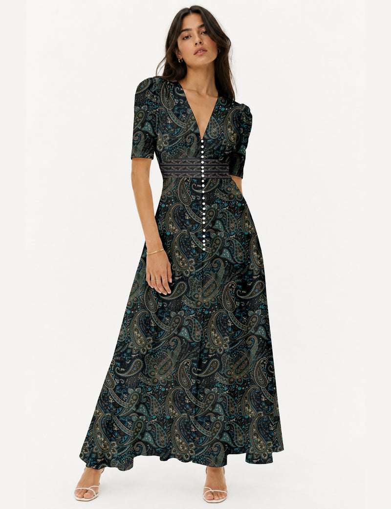 Maxi romantic dress - Blue Paisley