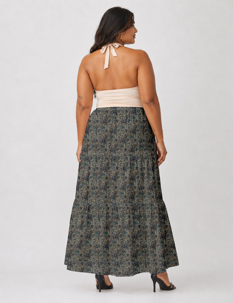 Midi Tiered Skirt - Blue Paisley