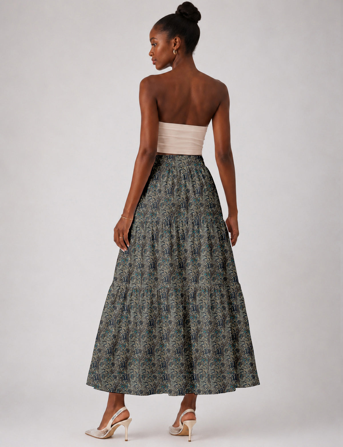 Midi Tiered Skirt - Blue Paisley