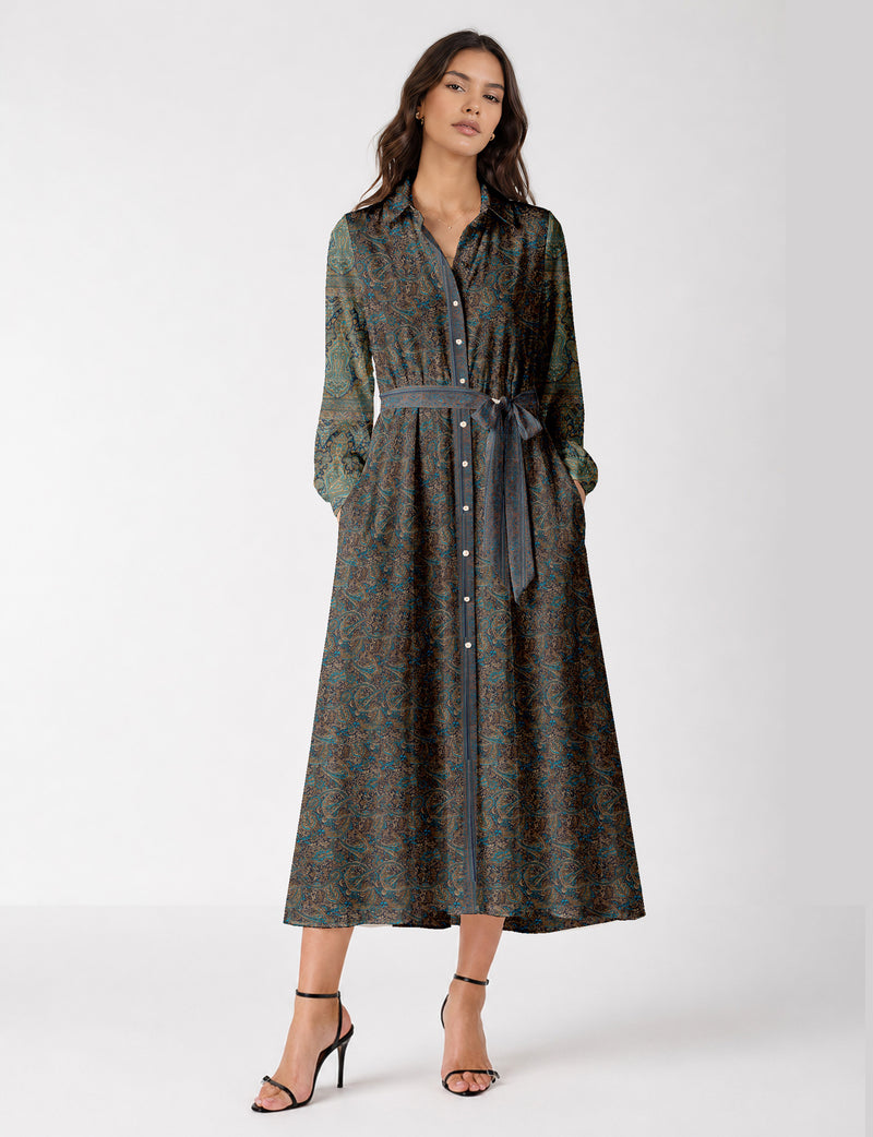 Long shirt dress - Blue Paisley