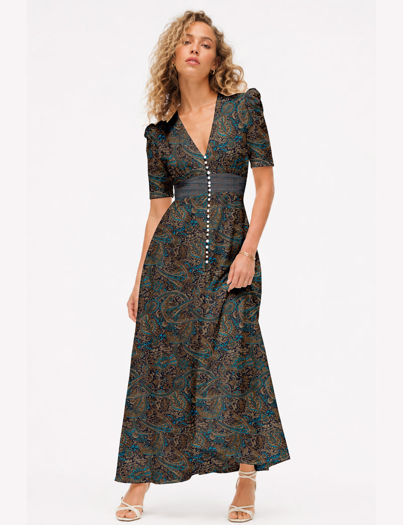 Maxi romantic dress - Blue Paisley