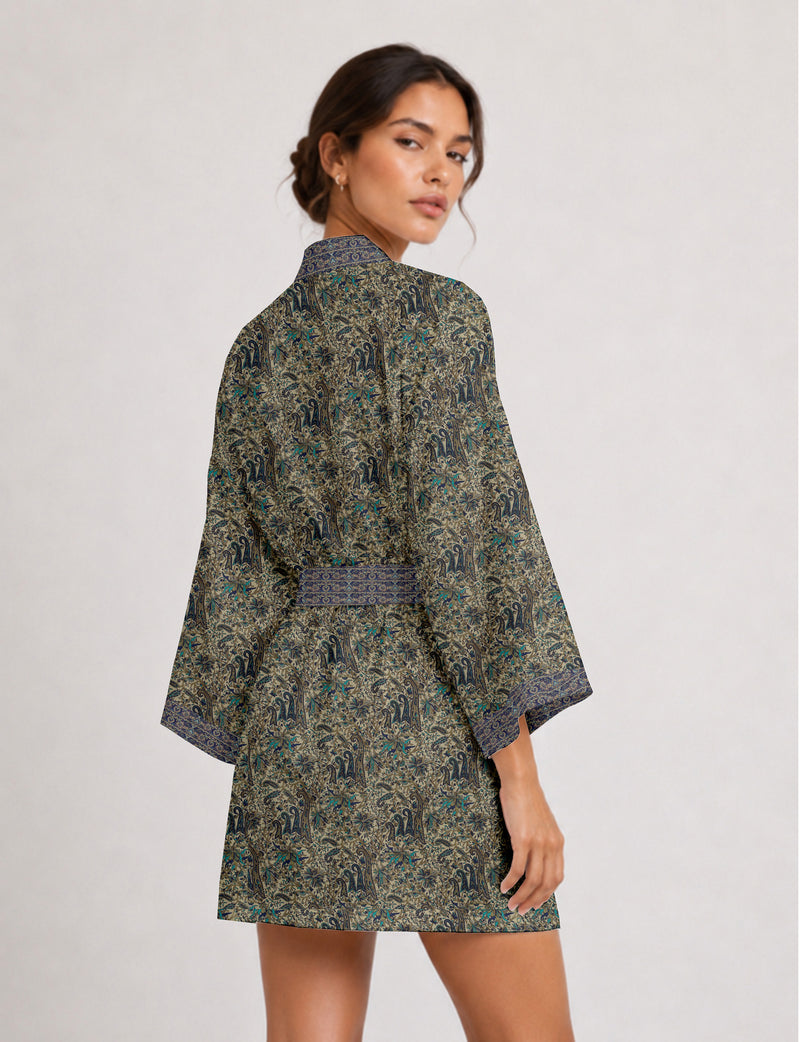 Short kimono robe - Blue Paisley