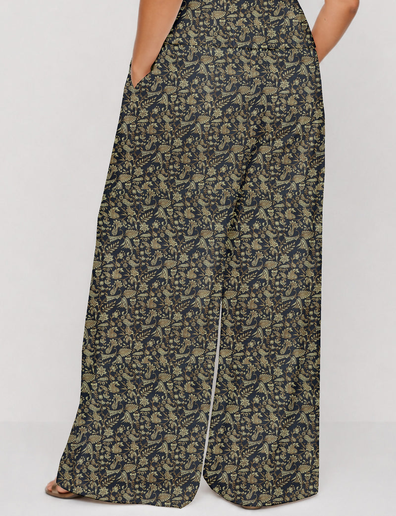 Wide leg pleated trouser - Blue Tropical