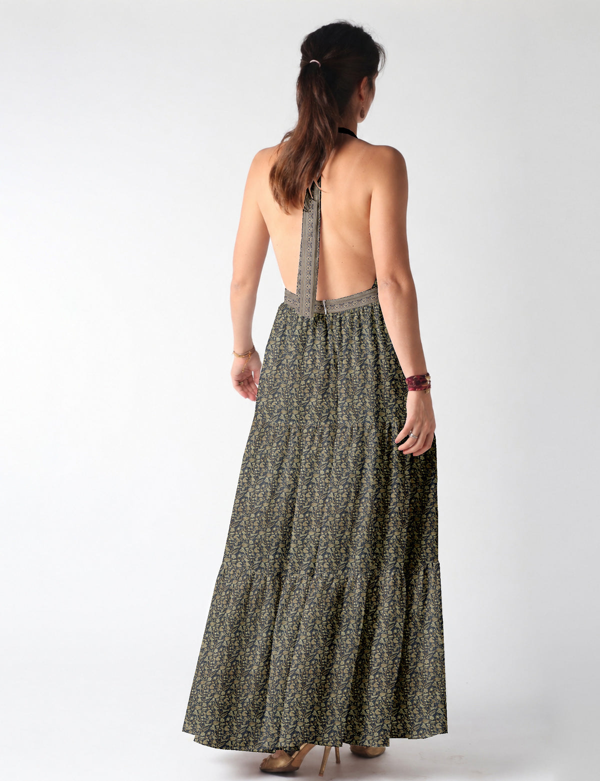 Flowy maxi tiered dress for vacations, brunch, and evening wear