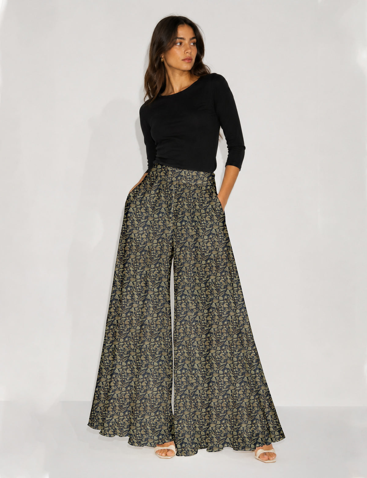 Wide Leg Palazzo Trousers - Blue Tropical