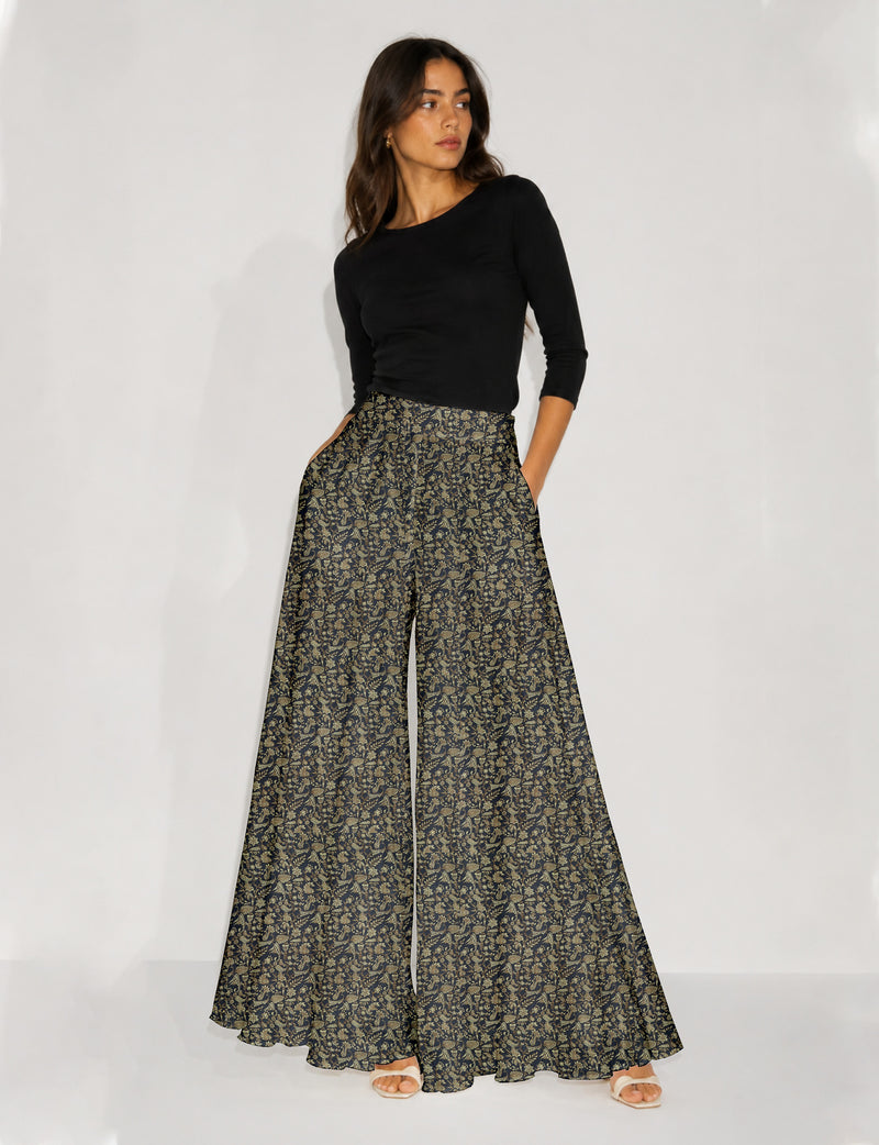 Wide Leg Palazzo Trousers - Blue Tropical