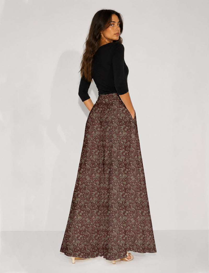 Wide Leg Palazzo Trousers - Brown Floral