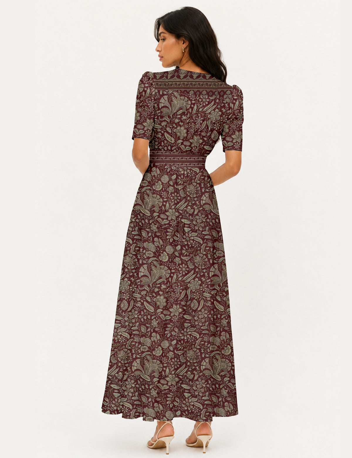Maxi romantic dress - Brown Floral