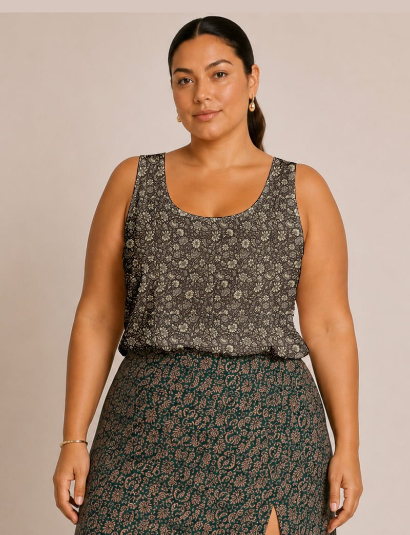 Sleeveless blouse - Brown Floral