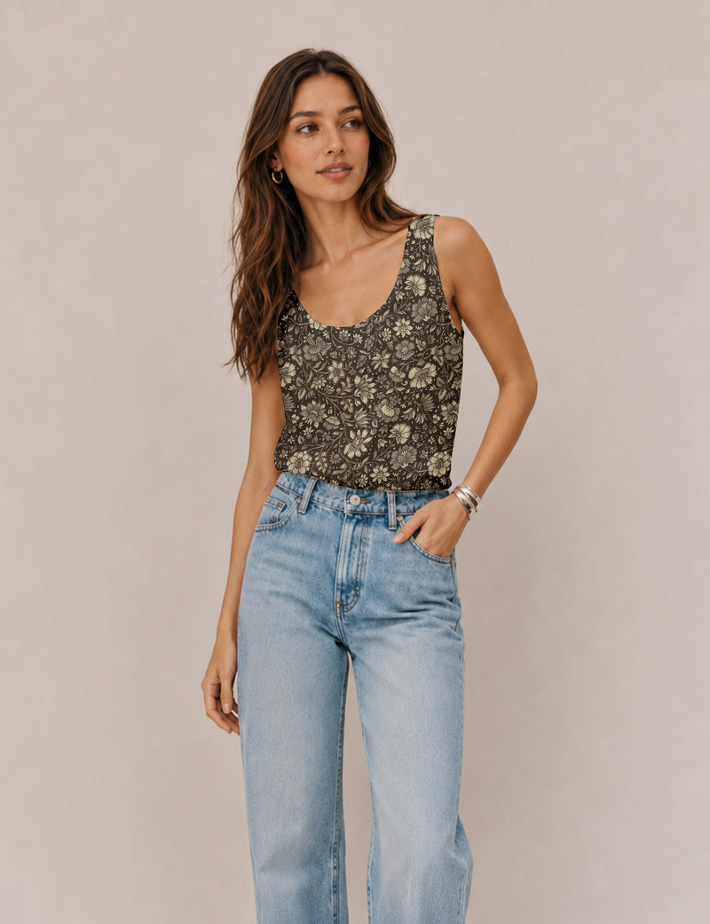 Sleeveless blouse - Brown Floral