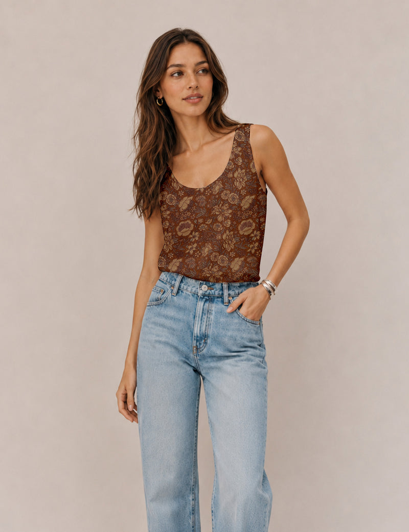 Sleeveless blouse - Brown Floral