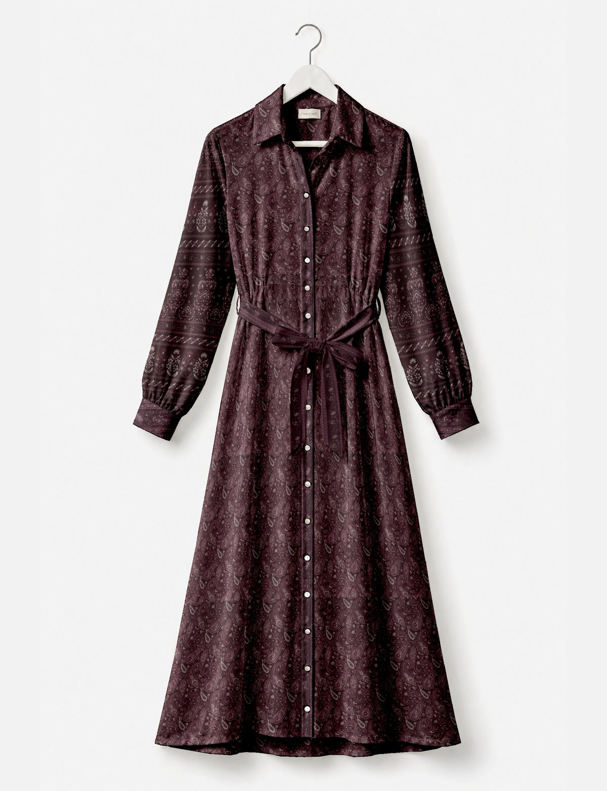 Long shirt dress side view highlighting flared silhouette