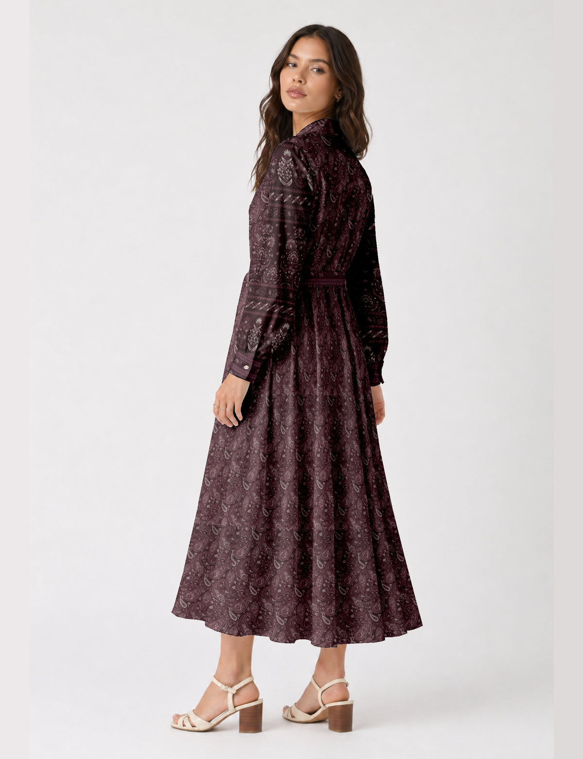 Long shirt dress by I was a Sari with A-line silhouette and tie belt
