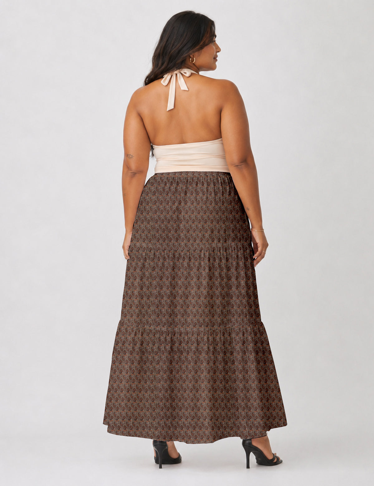 Midi Tiered Skirt - Brown Paisley