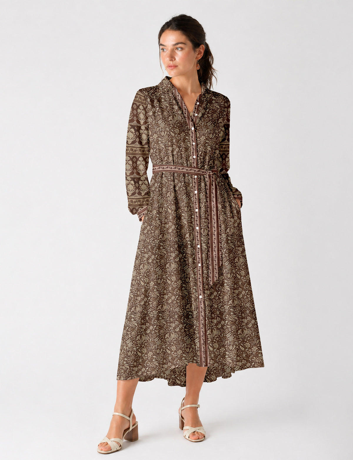 Long shirt dress - Brown Tropical