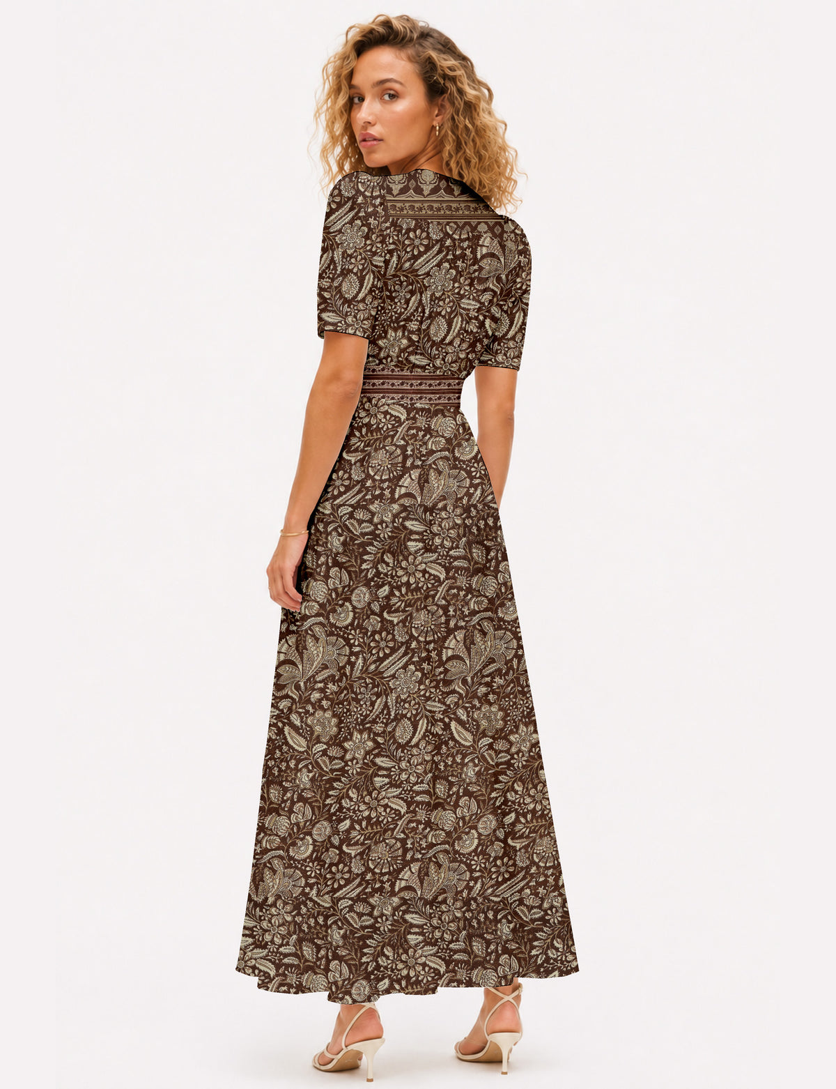 Maxi romantic dress - Brown Tropical