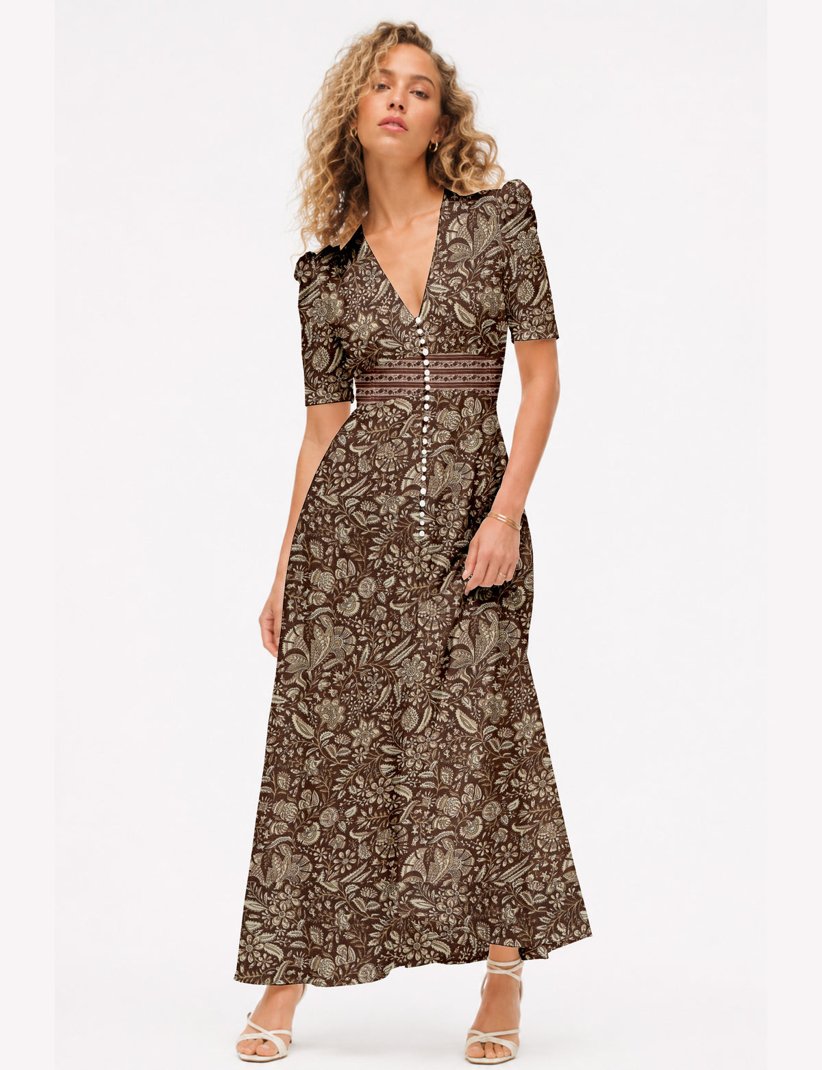 Maxi romantic dress - Brown Tropical