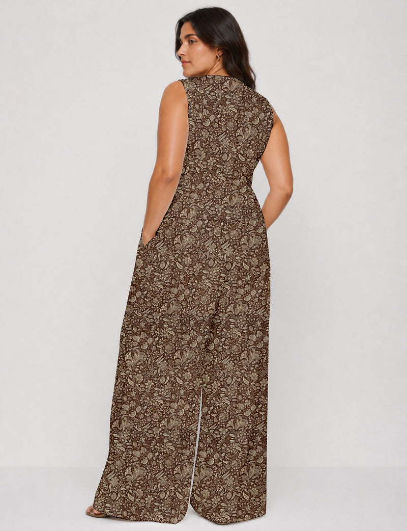 Women's tailored waistcoat set with a sleeveless V-neck button-front waistcoat and high-rise wide leg trousers in a coordinated matching outfit.
