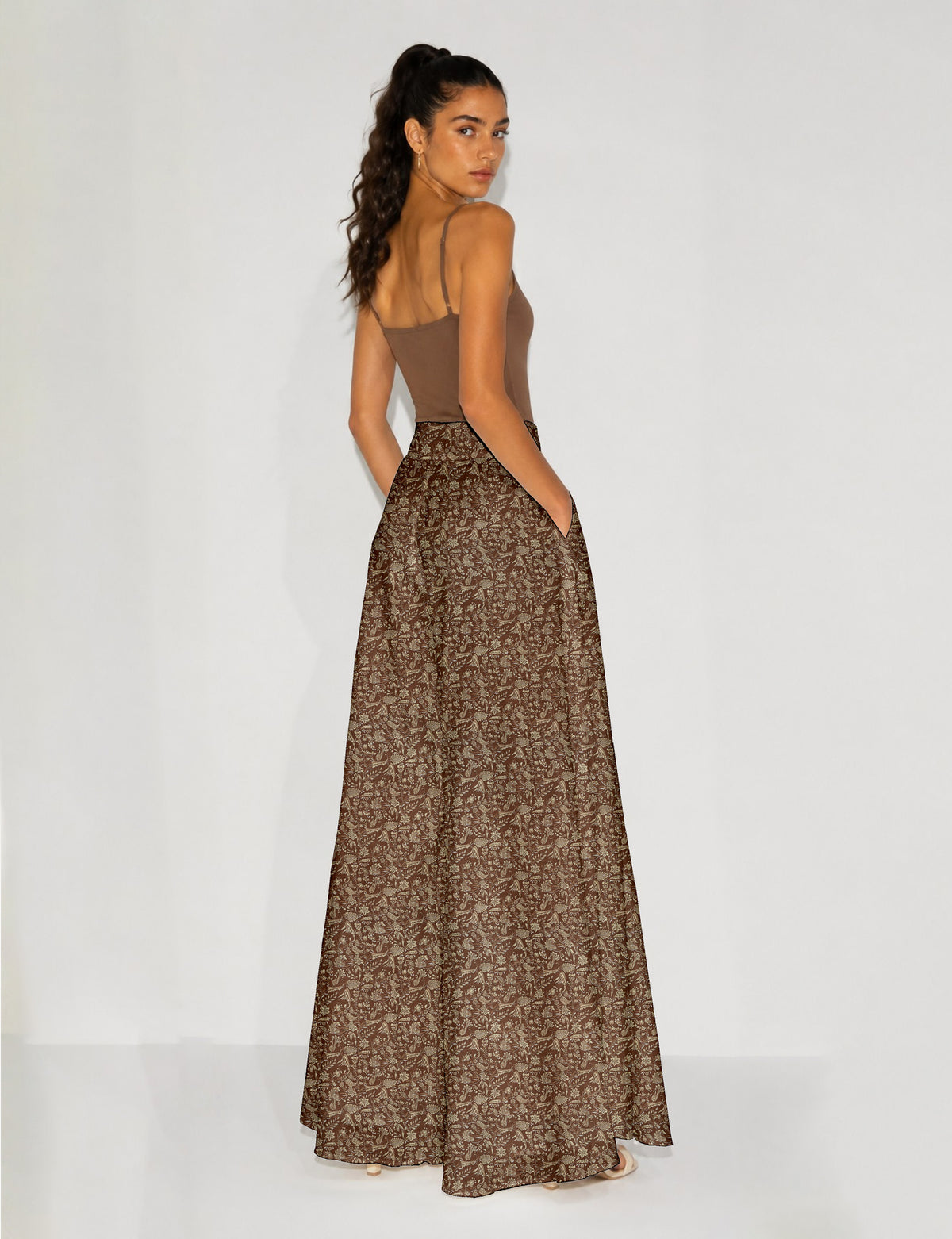 Wide Leg Palazzo Trousers - Brown Tropical