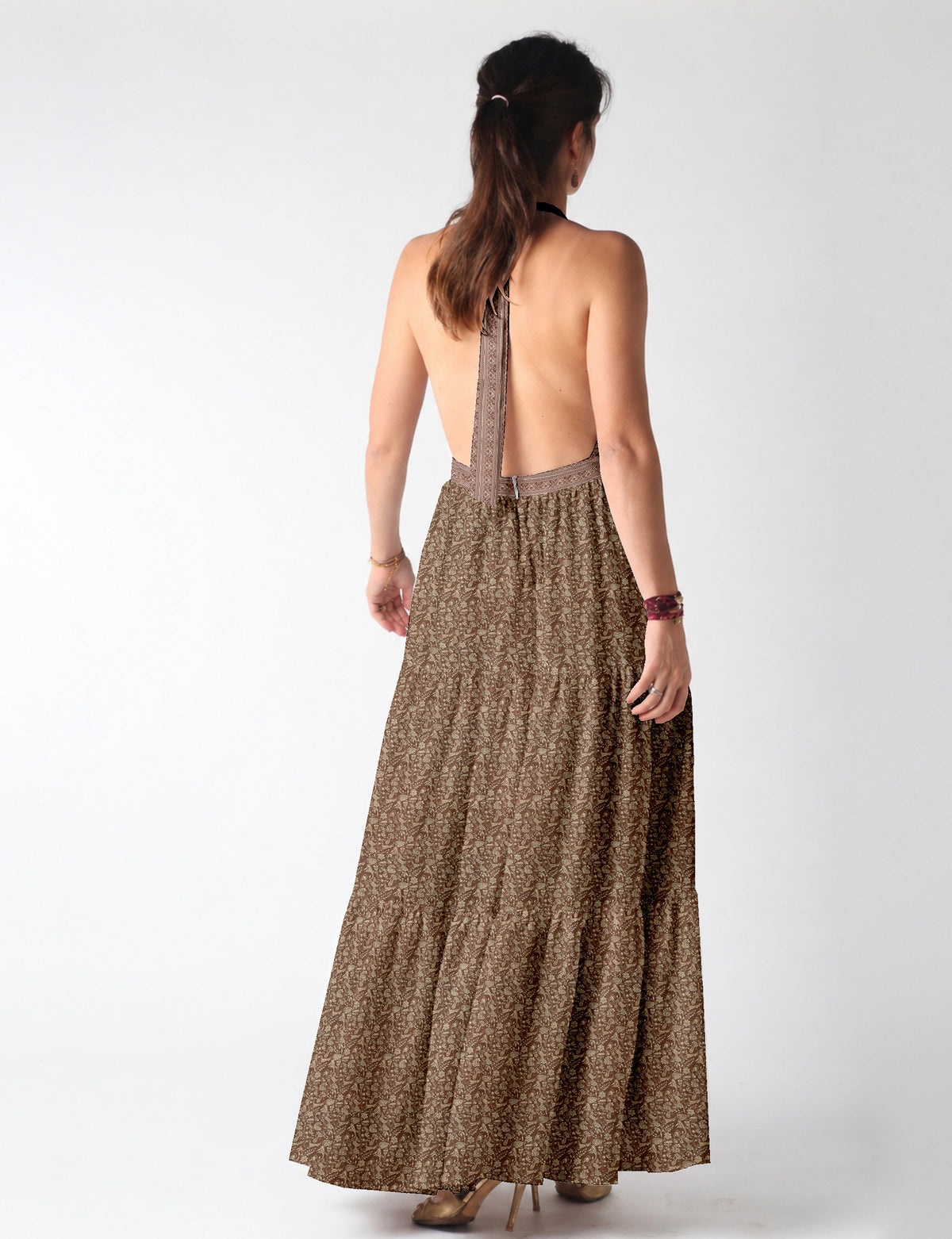 Flowy maxi tiered dress for vacations, brunch, and evening wear