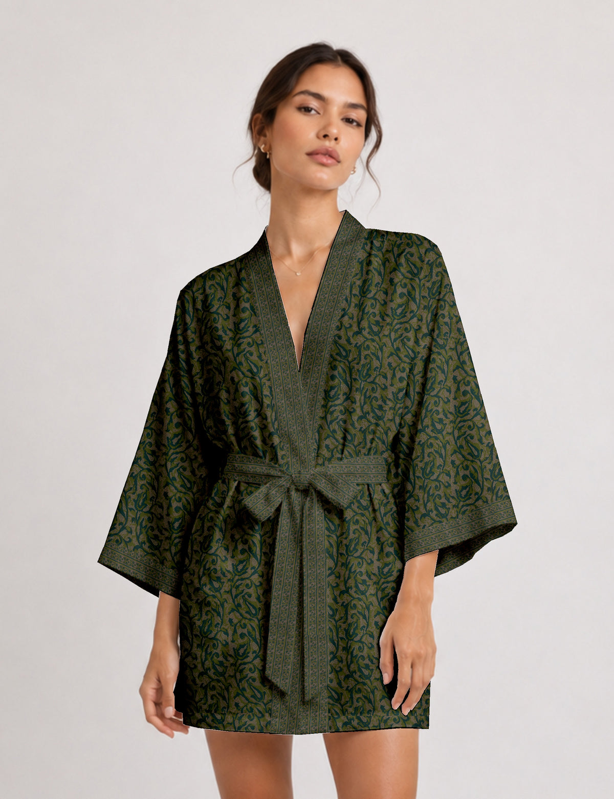 Short kimono robe - Green Abstract