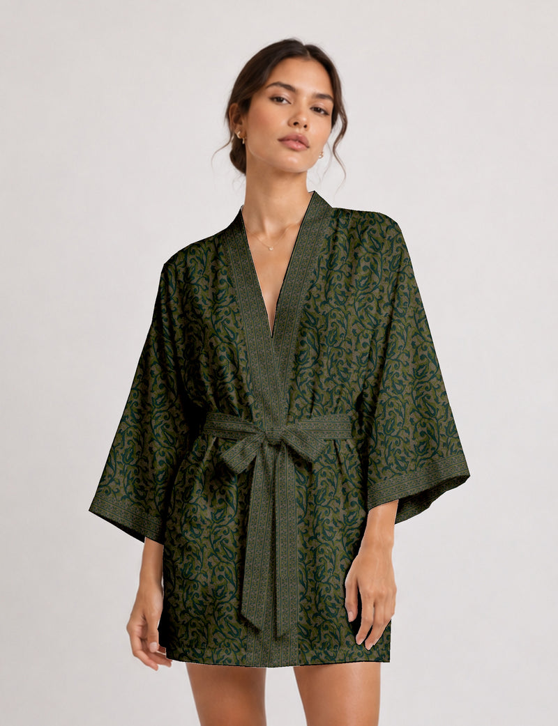 Short kimono robe - Green Abstract