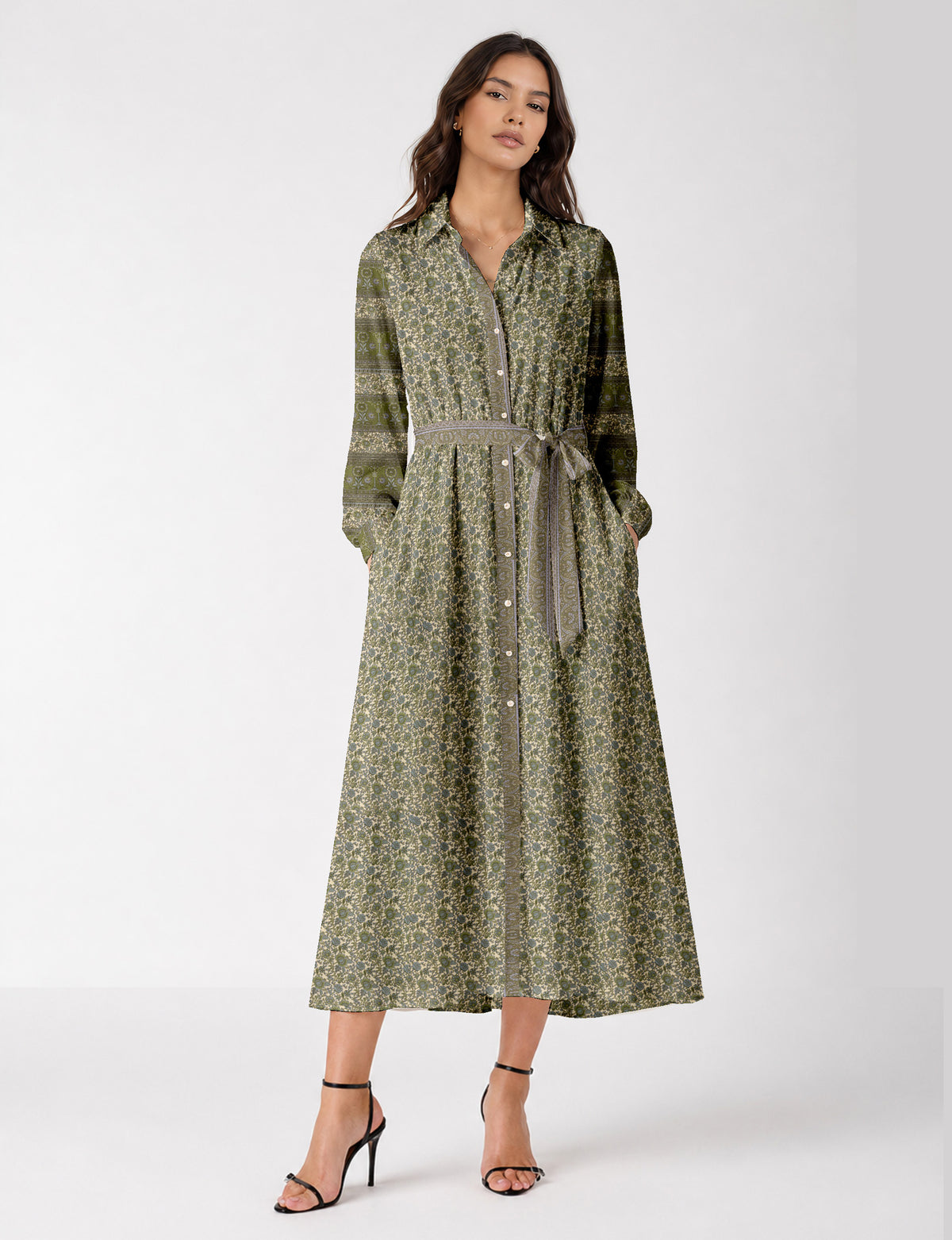 Long shirt dress - Green Floral
