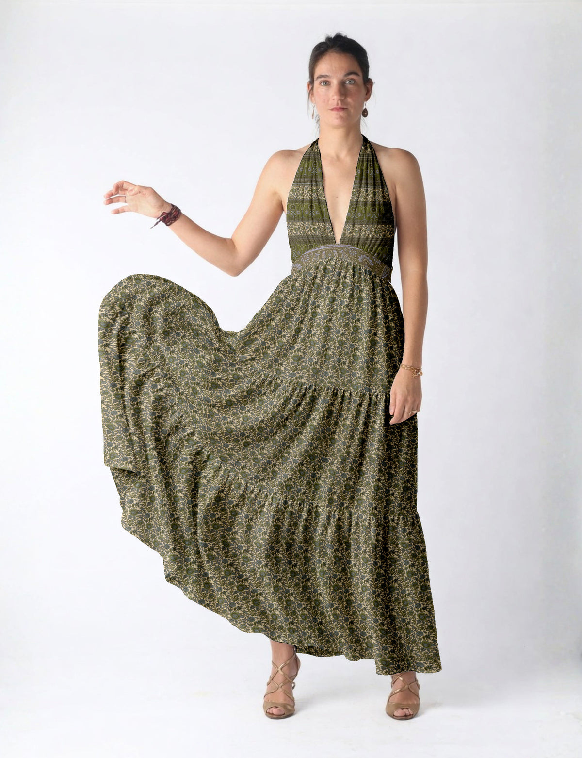 Flowy maxi tiered dress for vacations, brunch, and evening wear