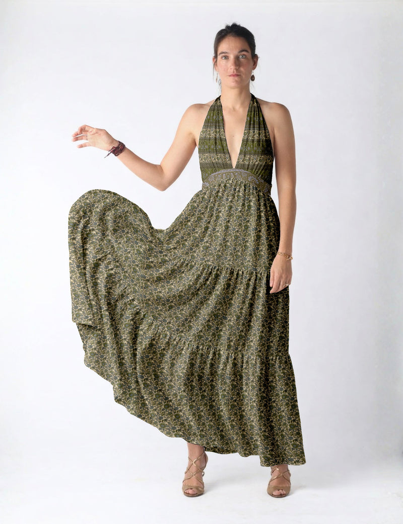 Flowy maxi tiered dress for vacations, brunch, and evening wear
