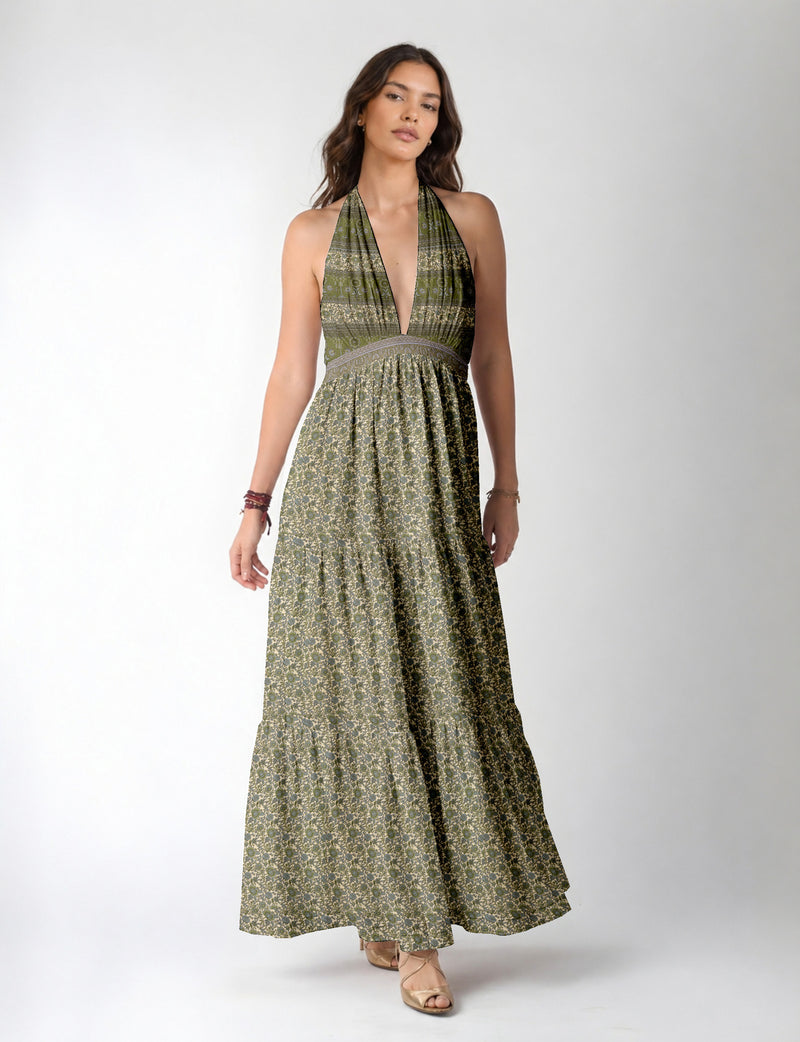 Flowy maxi tiered dress for vacations, brunch, and evening wear