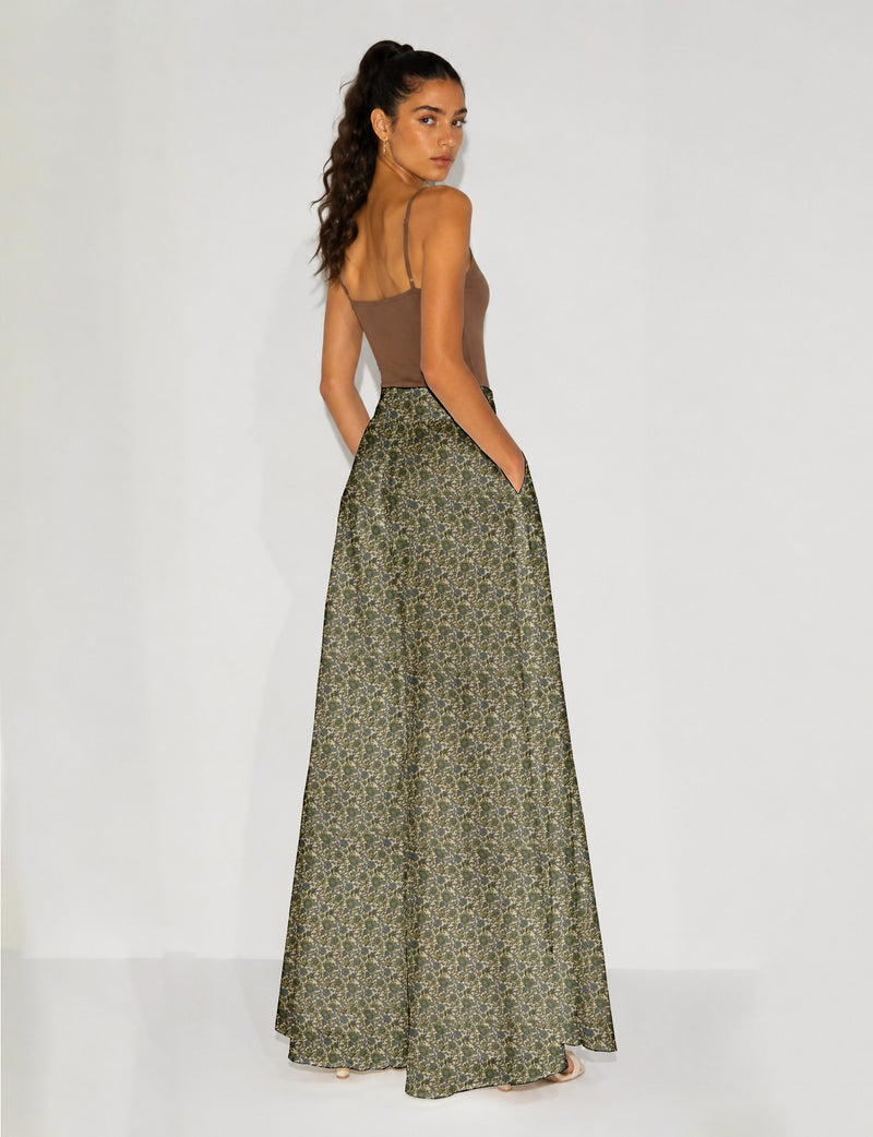 Wide Leg Palazzo Trousers - Green Floral