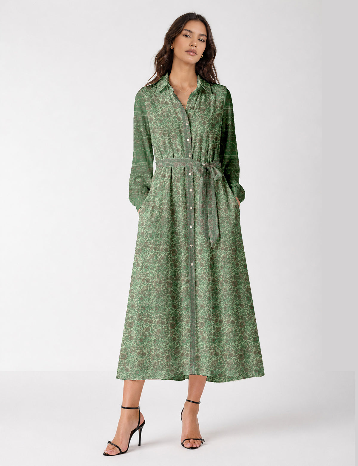 Long shirt dress - Green Floral