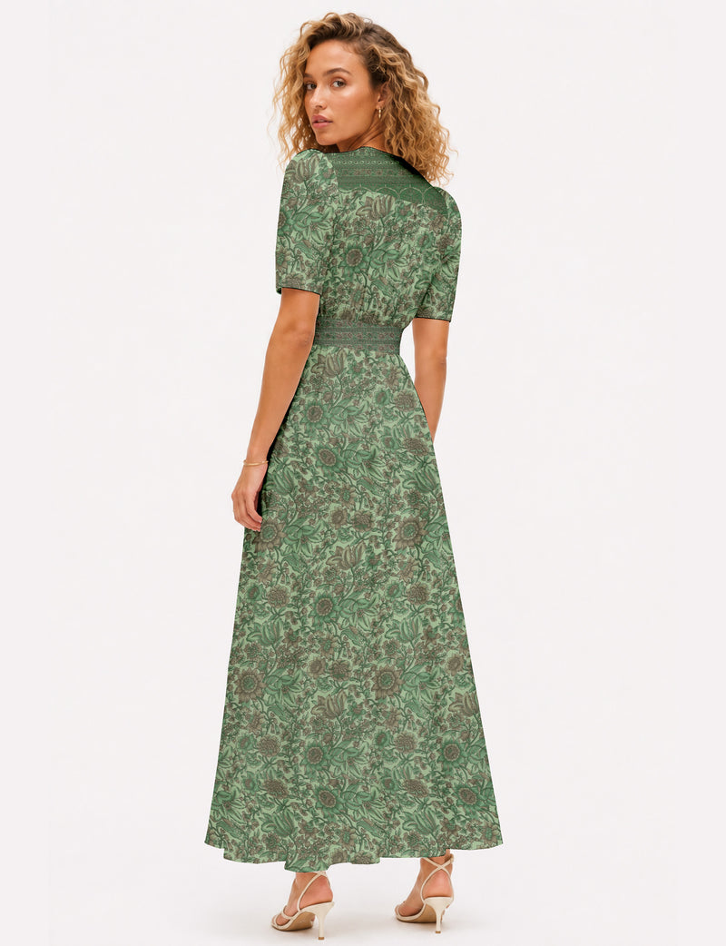 Maxi romantic dress - Green Floral