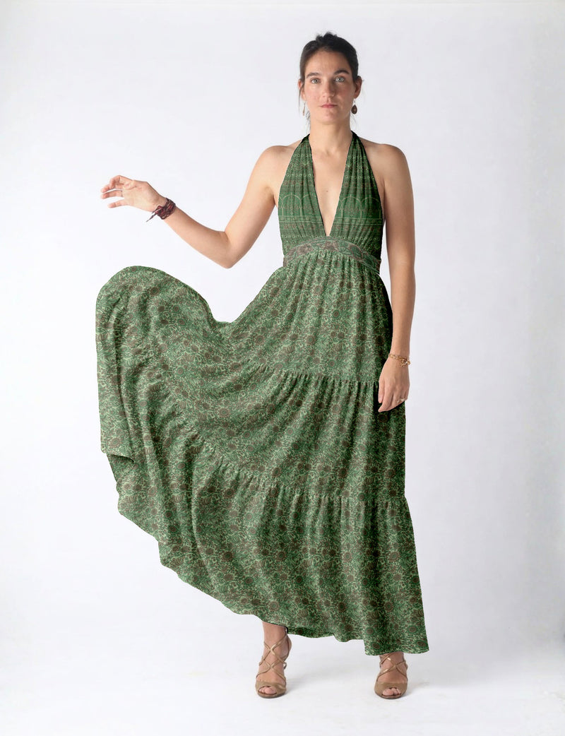 Flowy maxi tiered dress for vacations, brunch, and evening wear