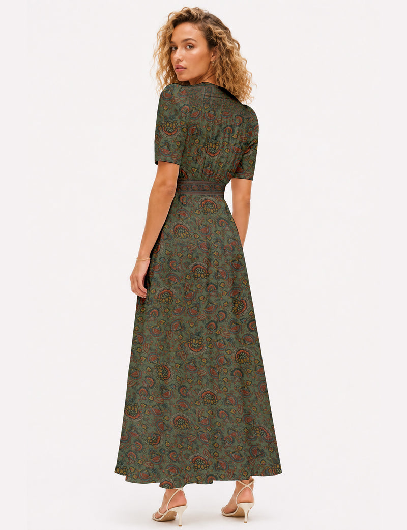 Maxi romantic dress - Green Floral