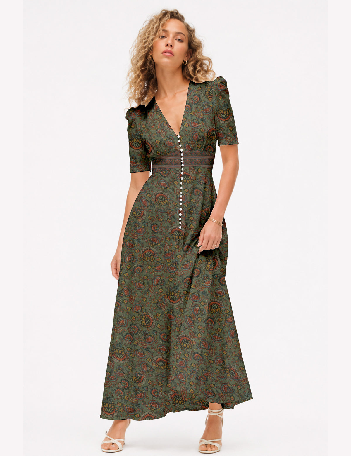 Maxi romantic dress - Green Floral