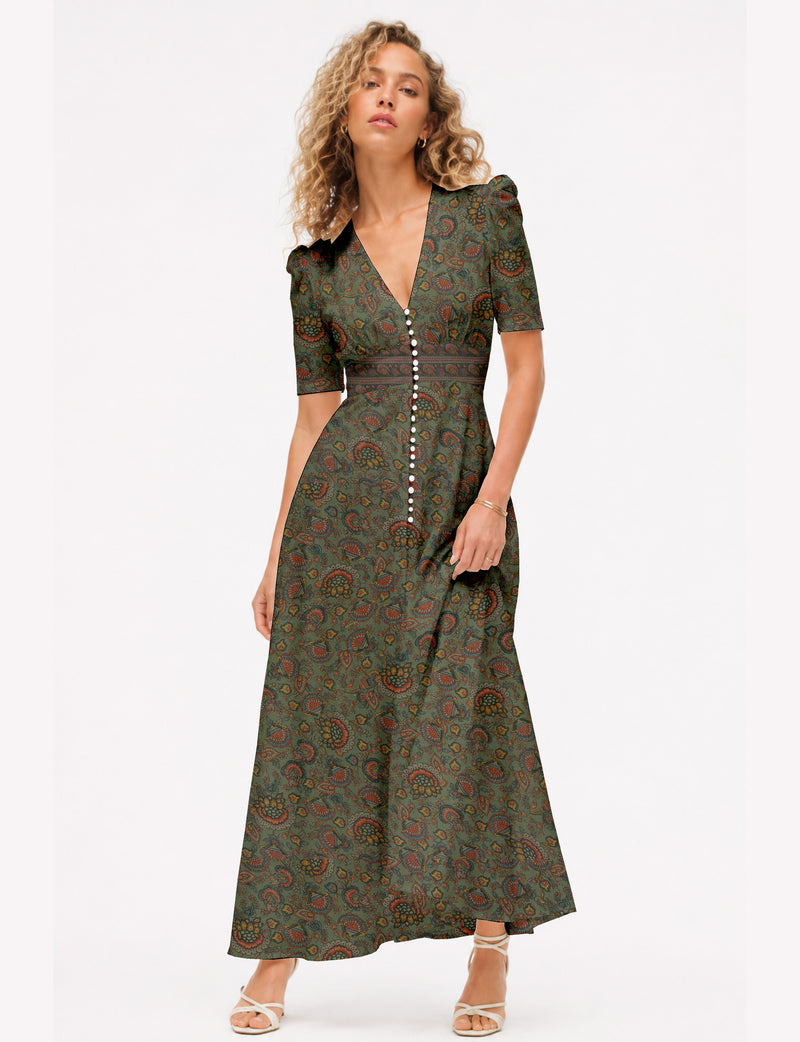Maxi romantic dress - Green Floral