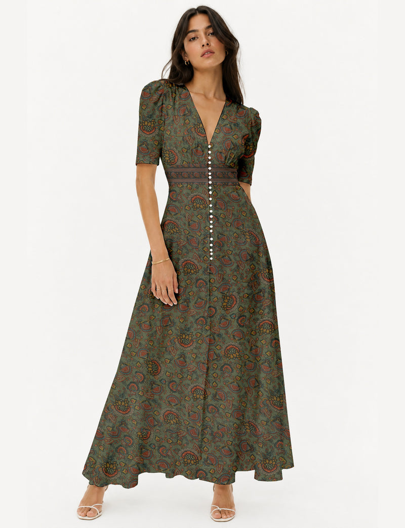 Maxi romantic dress - Green Floral
