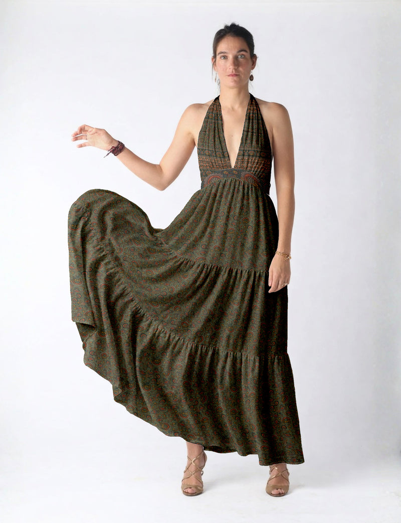 Flowy maxi tiered dress for vacations, brunch, and evening wear