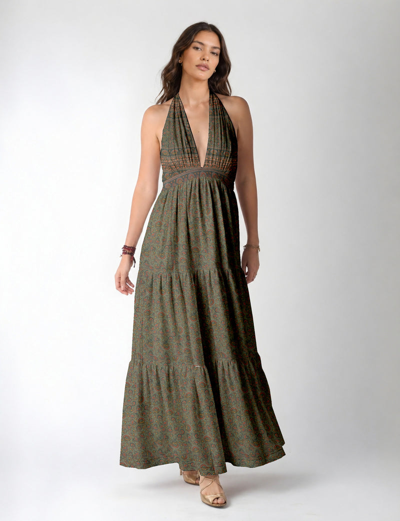 Flowy maxi tiered dress for vacations, brunch, and evening wear