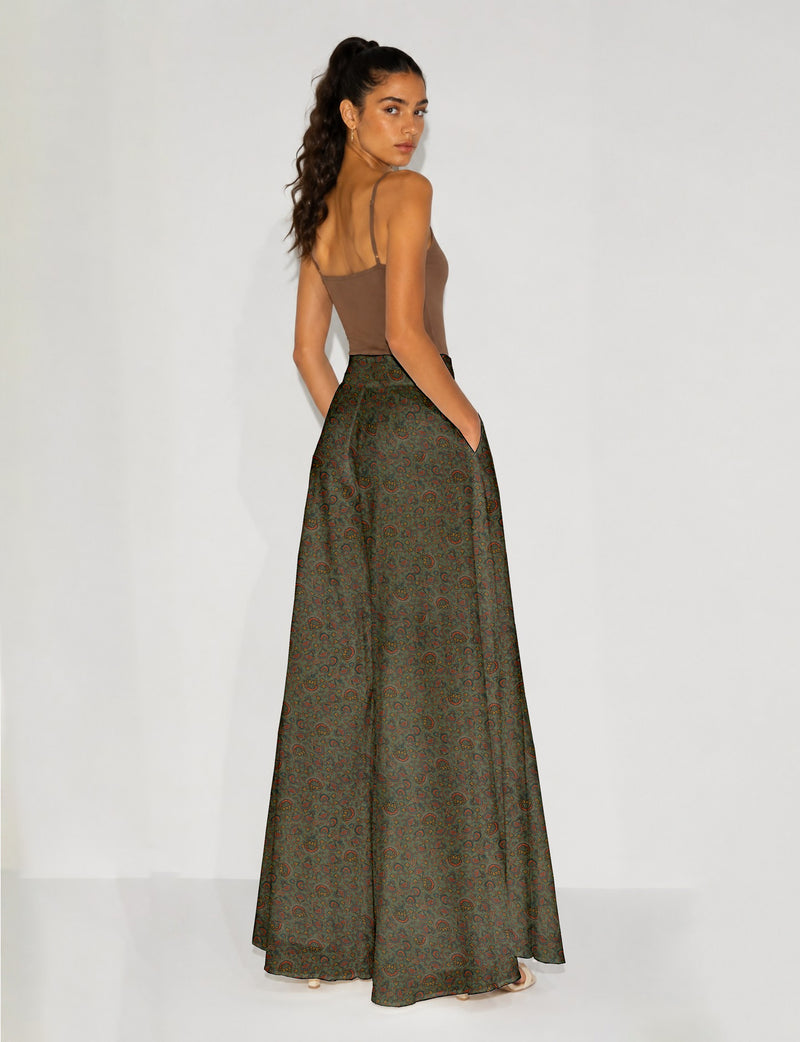 Wide Leg Palazzo Trousers - Green Floral