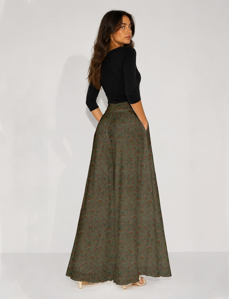 Wide Leg Palazzo Trousers - Green Floral