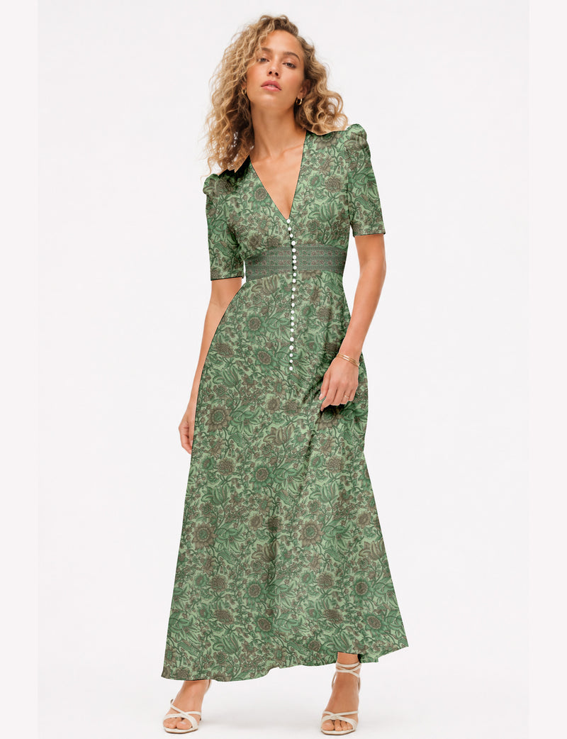 Maxi romantic dress - Green Floral