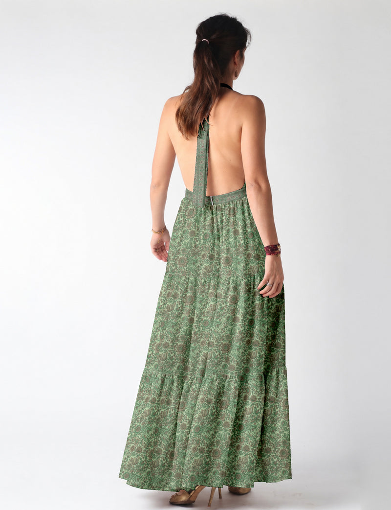 Flowy maxi tiered dress for vacations, brunch, and evening wear