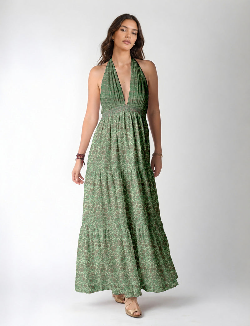 Flowy maxi tiered dress for vacations, brunch, and evening wear