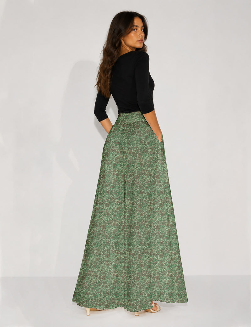 Wide Leg Palazzo Trousers - Green Floral