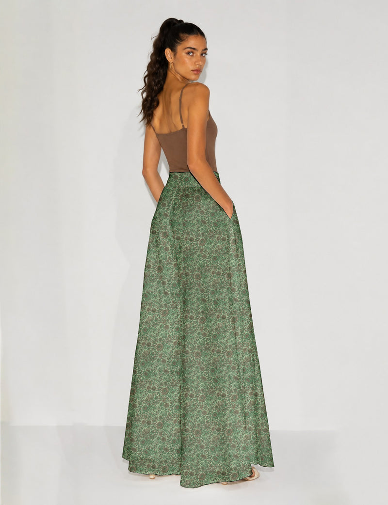 Wide Leg Palazzo Trousers - Green Floral