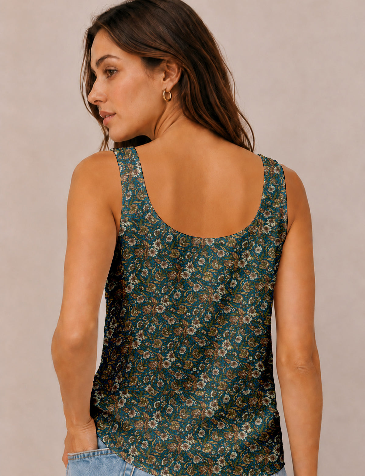 Sleeveless blouse - Green Floral